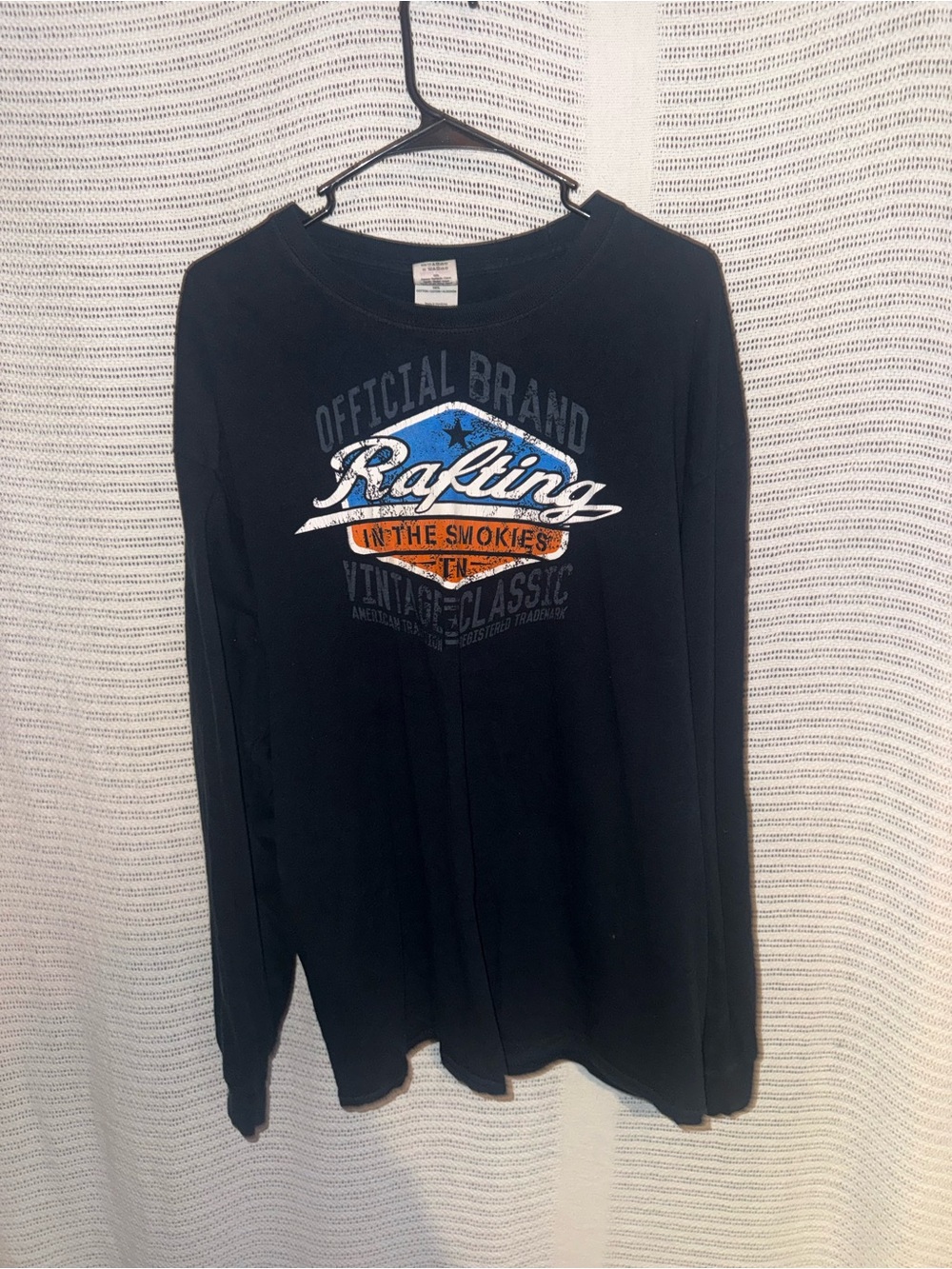 Gildan Black Long-Sleeve 'Rafting' Graphic Tee with Blue & Orange Accents